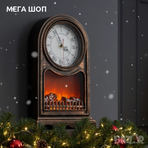 Винтидж настолен часовник с LED камина – уют и стил в едно, снимка 3 - Декорация за дома - 52586761