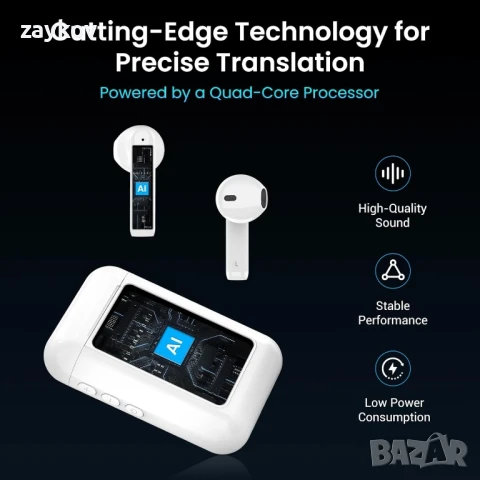 Wooask ChatGPT Преводач Слушалки A8 TransBuds | AI Офлайн Преводач със сензорен екран, снимка 4 - Bluetooth слушалки - 51423315