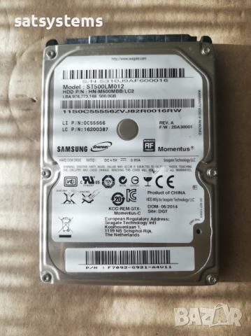 Хард диск Laptop Seagate Momentus 5400 ST500LM012 500GB SATA 3.0Gb/s , снимка 3 - Твърди дискове - 45007276