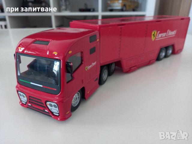 Камион FERRARI TRUCK F1 CAR TRANSPORTER TEAM, Burago,голям 1/43, 36 см., снимка 5 - Колекции - 45493044