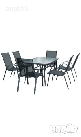 конплект Градинска маса  за 6 човека стомана/стъкло, 150 x 90 x 71 cm, 6 стола нови от Германия 