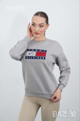 Tommy Hilfiger Памучна Сива Дамска Блуза, снимка 4 - Блузи с дълъг ръкав и пуловери - 52055244