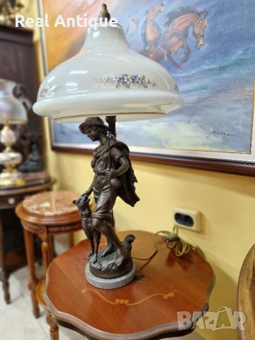 Уникална антикварна френска бронзова фигурална лампа Арт Деко , снимка 5 - Антикварни и старинни предмети - 51404243