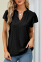 Дамска блуза в черно с къс ръкав и бродерия, снимка 1 - Други - 44953986