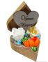 Дървена кутия сърце със сапунени цветя в оранжави, бяло и кремаво и гравирано пожелание