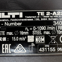 Hilti TE 2-A22 - Акумулаторен перфоратор като нов!, снимка 5 - Други инструменти - 45026423