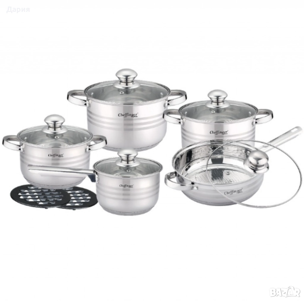Комплект съдове за готвене, Cheffinger, 12 части, неръждаема стомана, за всички видове котлони, снимка 1
