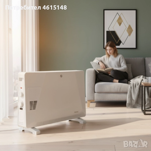 Конвекторен отоплител Rosberg – 2500W, 3 степени, с вентилатор, защита от прегряване (бял или черен), снимка 1