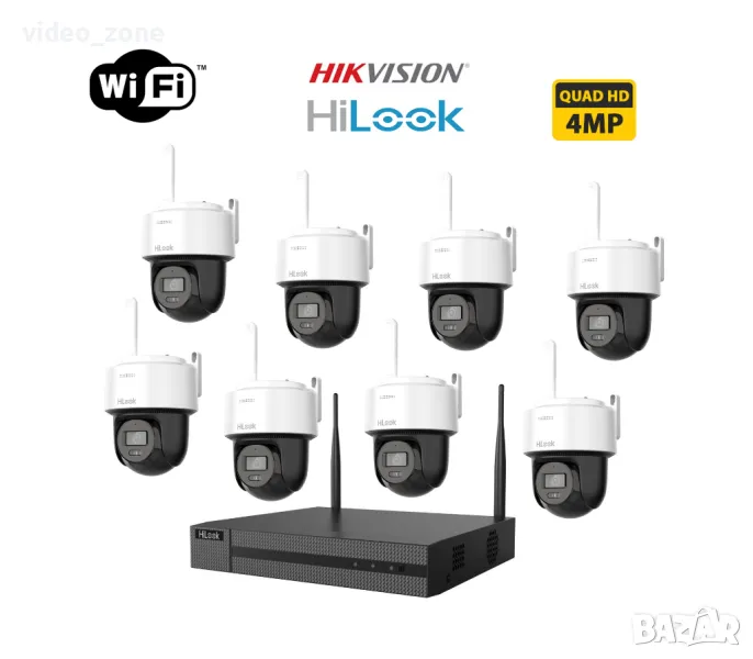 8 канален WiFi Комплект HIKVISION с 8 IP WIFI Kамери PTZ 4Mp и WIFI NVR, снимка 1