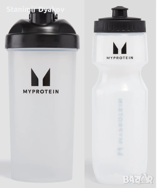 Myprotein Пластмасов шейкър + Спортна бутилка за вода- прозрачен/черен , снимка 1