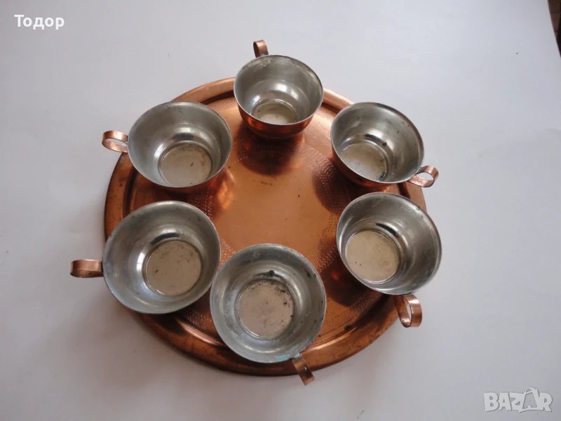 Невероятен меден бакърен сервиз чаши чаша с поднос , снимка 1