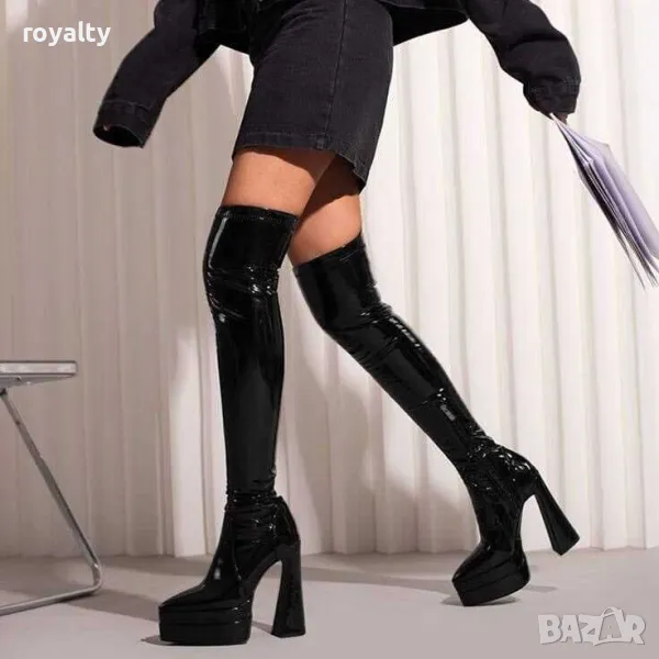 Чизми на ток - черен лак, снимка 1