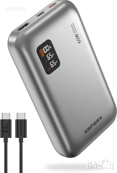 Външна батерия ASPERX 65W 20000mAh Power Bank Бързо зареждане, с интелигентен цифров дисплей, снимка 1