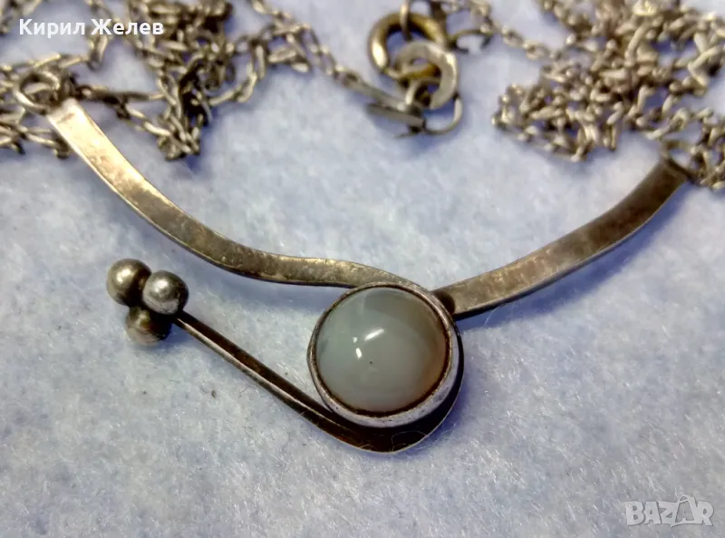 СТАРО АР НУВО СРЕБЪРНО КОЛИЕ СРЕБРО 925 с ЛУНЕН КАМЪК и НУЖДА от ЛЕКА РЕСТАВРАЦИЯ на ВЕРИЖКАТА 32032, снимка 1