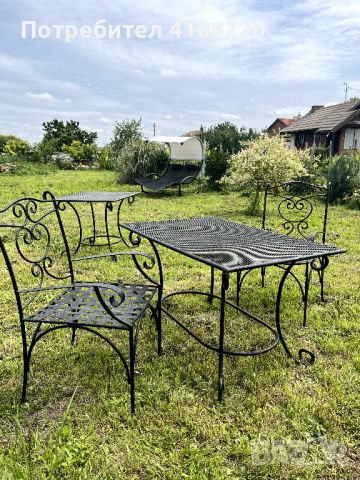 Градински комплект маса и столове от ковано желязо, снимка 7 - Маси - 45862361