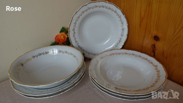Комплект MZ Czechoslovakia. Шест чинии и  купа за салата, снимка 1 - Чинии - 45919415