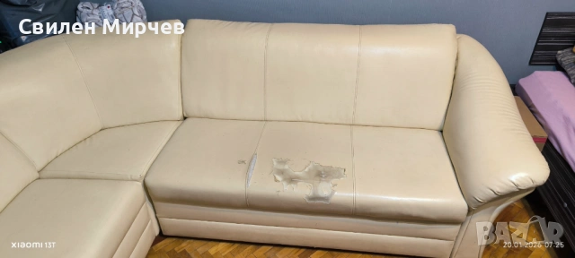 Ъглов диван еко-кожа-за ремонт (претапициране), снимка 2 - Дивани и мека мебел - 53159292