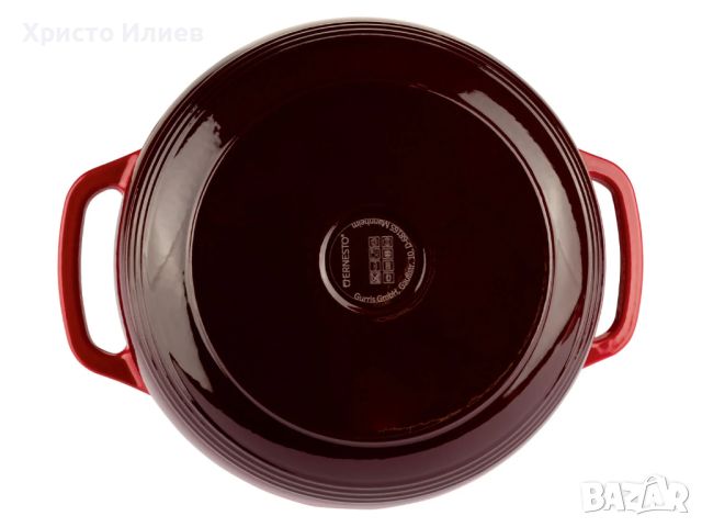 Чугунена тенджера с капак емайлирано покритие 5.7L Червена, снимка 4 - Съдове за готвене - 45336854