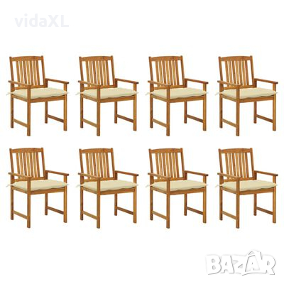 vidaXL Градински столове с възглавници, 8 бр, акация масив（SKU:3078195, снимка 1 - Градински мебели, декорация  - 45001635
