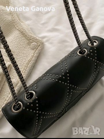 Черна кокетна чанта с две прегради, снимка 5 - Чанти - 45980912