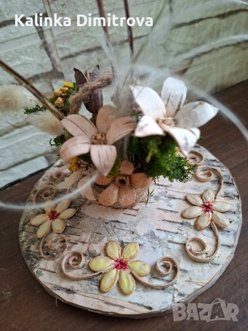 Декорация с цветя от брезова кора., снимка 2 - Декорация за дома - 53099884
