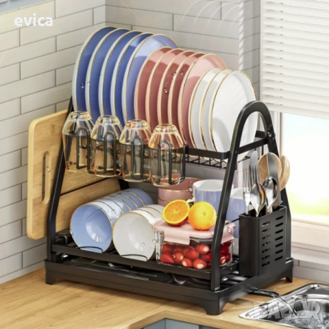 Пластмасов елегантен сушилник за съдове на две нива