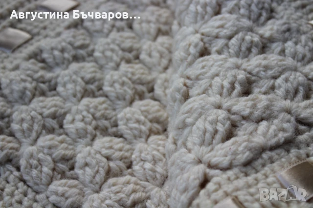 Ръчно плетена вълнена пелена за новородено (90х90), снимка 4 - Други - 51341324