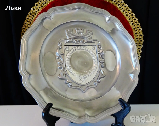 Калаена чиния,замък,лавров венец,орнаменти,калаена сватба. , снимка 4 - Антикварни и старинни предмети - 54168371