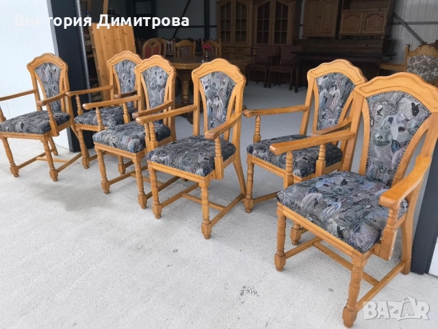 Комплект от 6 трапезни стола с подлакътници , снимка 2 - Столове - 53088231