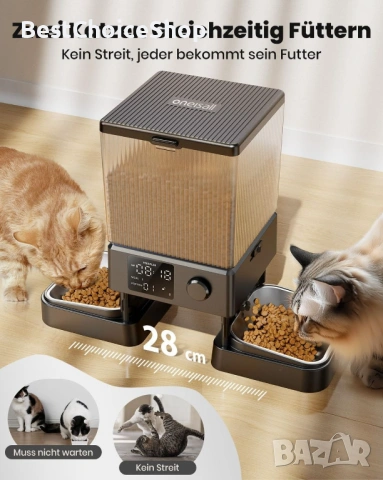 Автоматична хранилка за котки и кучета Oneisall 5L с 2 купи, гласов рекордер, автоматичен дозатор, снимка 14 - За котки - 53842370