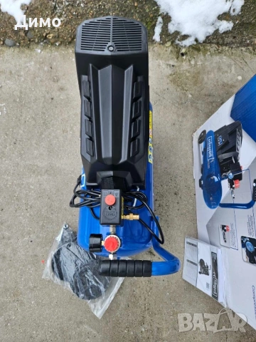 Компресор Scheppach 24L – 1.5HP въздушен компресор с регулатор и манометър (нов), снимка 2 - Компресори - 53324719