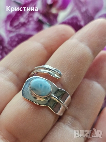 Красив сребърен пръстен с Ларимар