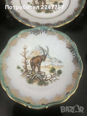 Троен сет порцелан с Ловен мотив, снимка 7 - Сервизи - 52771246