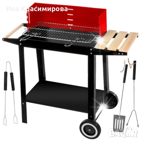 Градинско барбекю на колела, емайлирана стомана, 4степени+  Подарък 3 прибора, снимка 3 - Барбекюта - 53399727