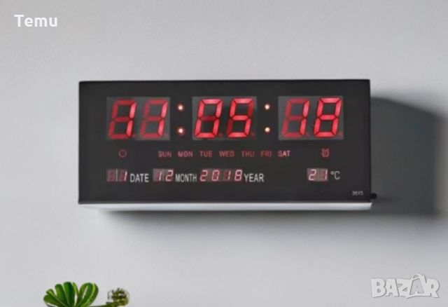 Цифров стенен LED часовник с показване на календар и температура, снимка 3 - Дамски - 45861084