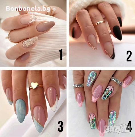 Самозалепващи изкуствени нокти Press On Nails - 24бр.+лепило в комплект, снимка 3 - Продукти за маникюр - 53033386