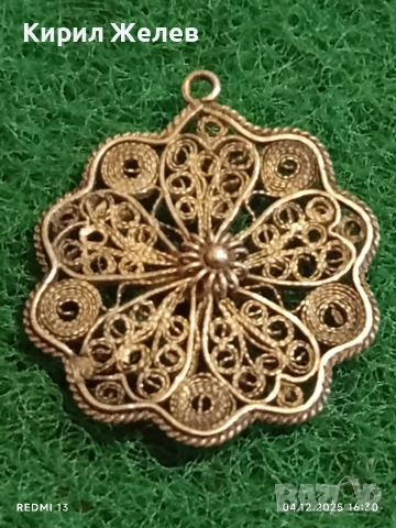 Разкошен старинен филигранен сребърен медальон ръчна изработка 31118, снимка 5 - Колиета, медальони, синджири - 52652467