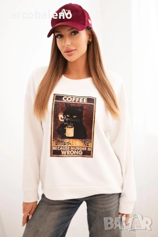 Дамски памучен суитшърт с щампа и текст на котка, 8цвята , снимка 6 - Суичъри - 51683532