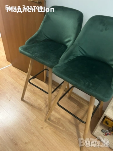 Бар Столове 2Бр тъмнозелени/кадифе