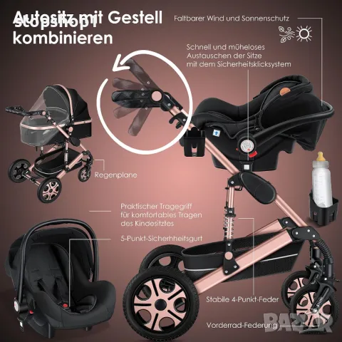 Комбинирана детска количка 3 в 1 Kesser® Loops, пълен комплект, включващ бебешка вана и спортна седа, снимка 7 - Детски колички - 50071422