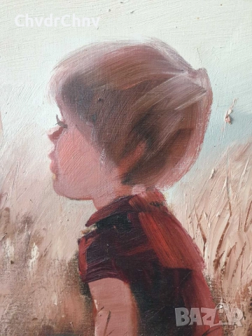 Folke Larsson 82х67см/голяма стара шведска картина масло върху платно/дете-момче/дървена рамка, снимка 4 - Картини - 52364458