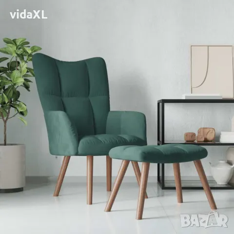 vidaXL Релакс стол с табуретка, тъмнозелен, кадифе(SKU:328064), снимка 2 - Столове - 48810859