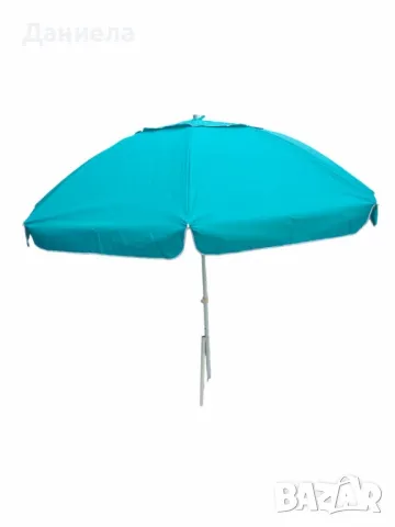 Кръгъл плажен чадър 2.40 м с чупещо се рамо, UV защита и прозорче за вятър