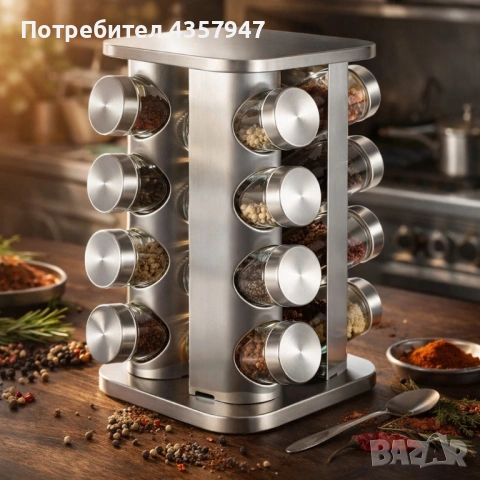 Въртящ се органайзер за подправки Cheffinger – 16 бурканчета от неръждаема стомана
