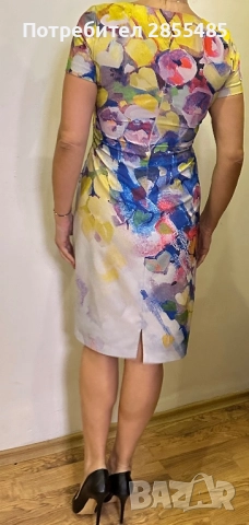 Рокля в жълто, синьо и розово, снимка 2 - Рокли - 52016482