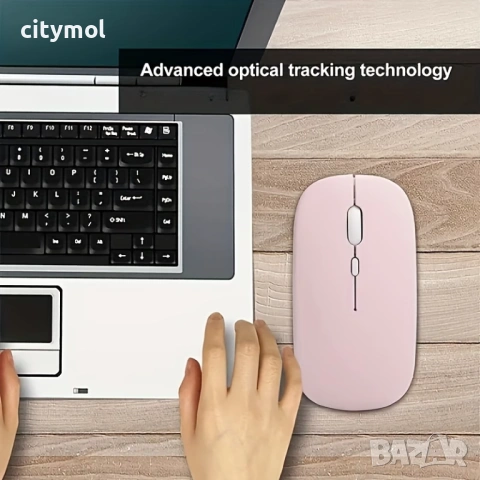 Bluetooth розова мишка, aкумулаторна безжична мишка, 1600 dPi, компактен дизайн, снимка 3 - Клавиатури и мишки - 53965631