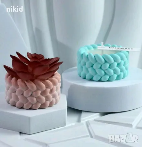 3D кръг кръгла плетена кашпа силиконов молд форма за свещ гипс , снимка 4 - Форми - 50115899