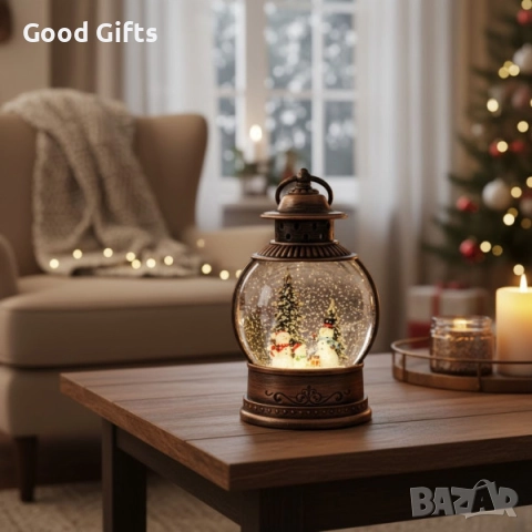 Светещ коледен снежен глобус фенер с LED осветление и въртящ сняг – различни модели, снимка 4 - Декорация за дома - 52235617