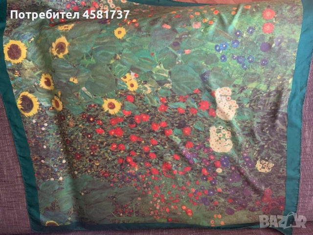 Копринен шал с репродукция на картина на Gustav Klimt, снимка 3 - Шалове - 51880109