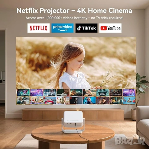 НОВ Whale TV Smart Projector Native 1080P WiFi Bluetooth 4K Support, снимка 2 - Плейъри, домашно кино, прожектори - 53782263